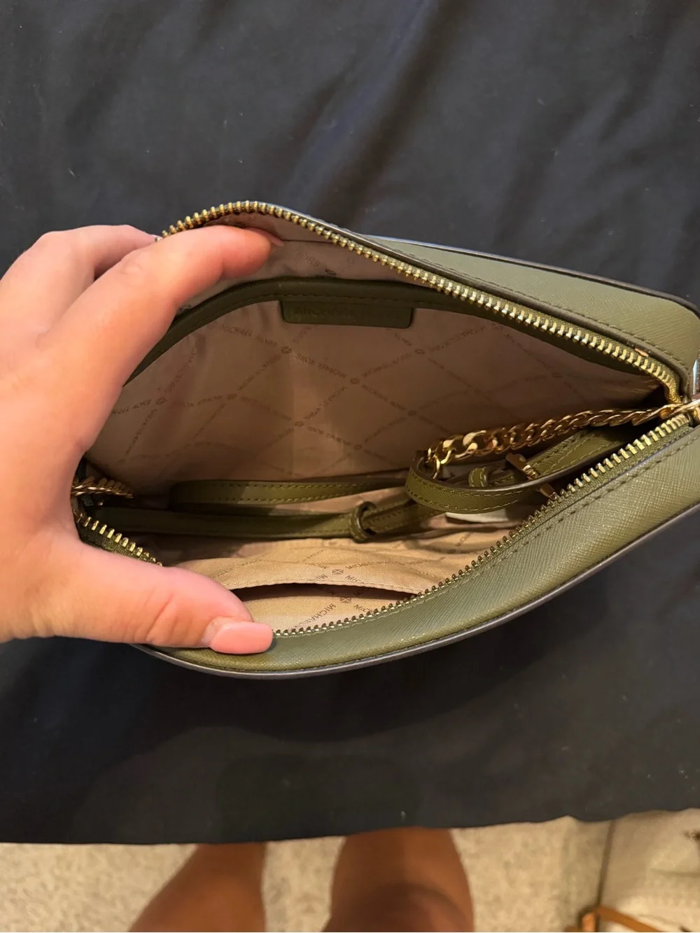Michael Kors Olive Green Saffiano Leather Camera Crossbody